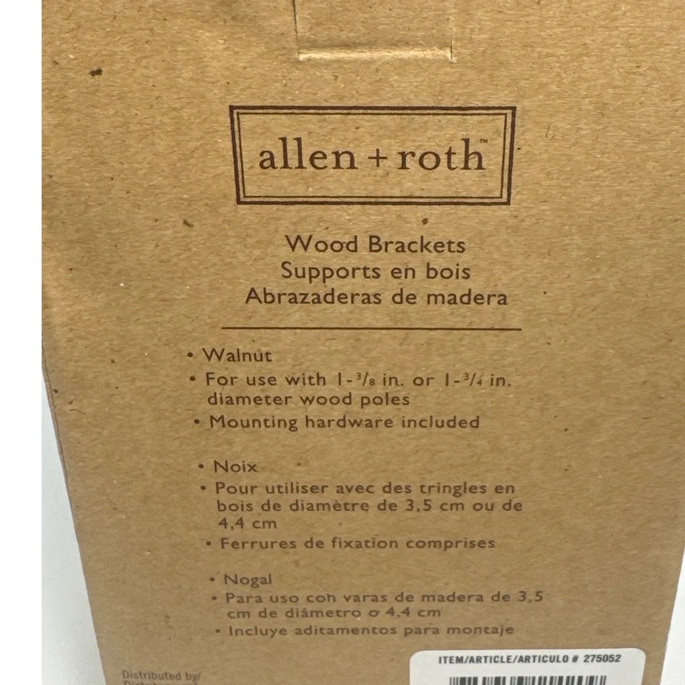 allen + roth Wood Brackets Unisex Walnut NEW Curtain Rod Supports 275052